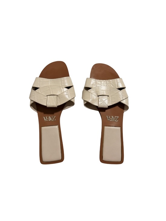 Zara Shoes - Zara Cream Braided Square-Toe Slide Sandals